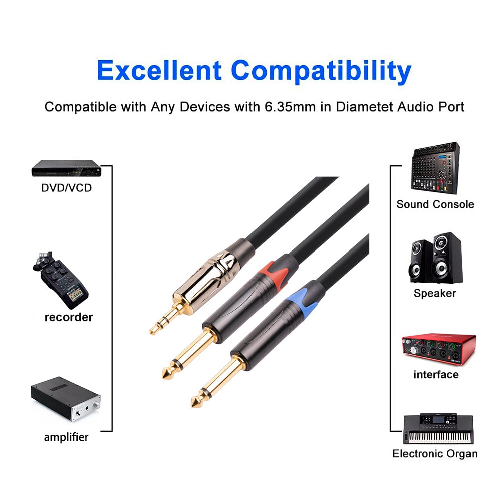 TC194BLY202 1m 3.5mm Male to Dual 6.35mm Male Jack Audio Cable for Mixer/Recording Equipment