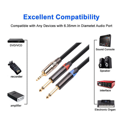TC194BLY202 1m 3.5mm Male to Dual 6.35mm Male Jack Audio Cable for Mixer/Recording Equipment