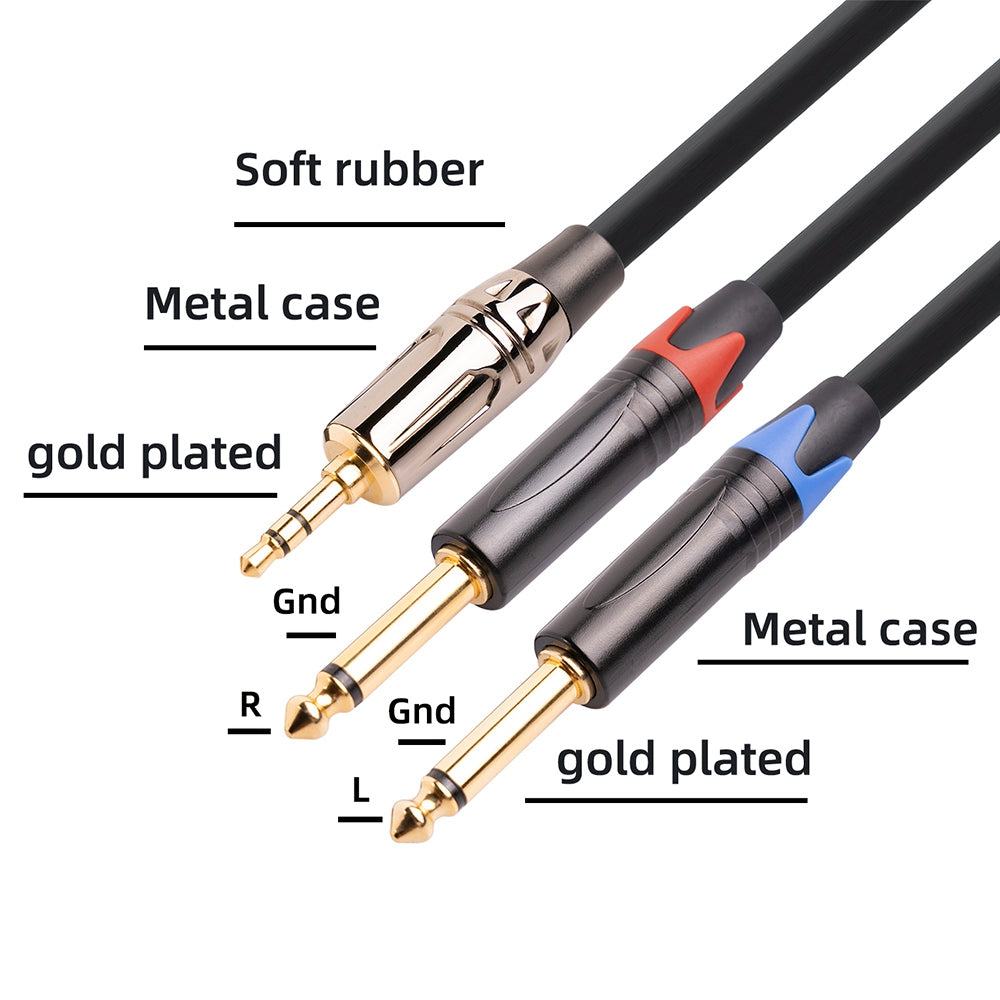 TC194BLY202 1m 3.5mm Male to Dual 6.35mm Male Jack Audio Cable for Mixer/Recording Equipment