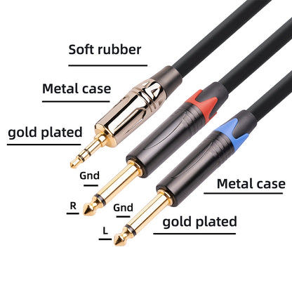 TC194BLY202 1m 3.5mm Male to Dual 6.35mm Male Jack Audio Cable for Mixer/Recording Equipment