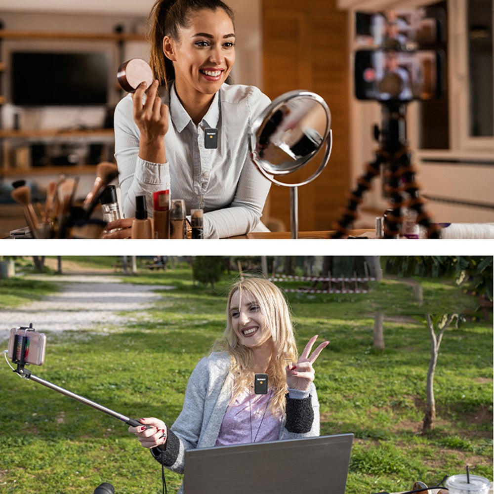 MEASY V81 2.4G Wireless Recording Microphone Lavalier Wireless Mic Intelligent Active Noise Reduction Transmitter Receiver Recorder for Live Streaming, Interview