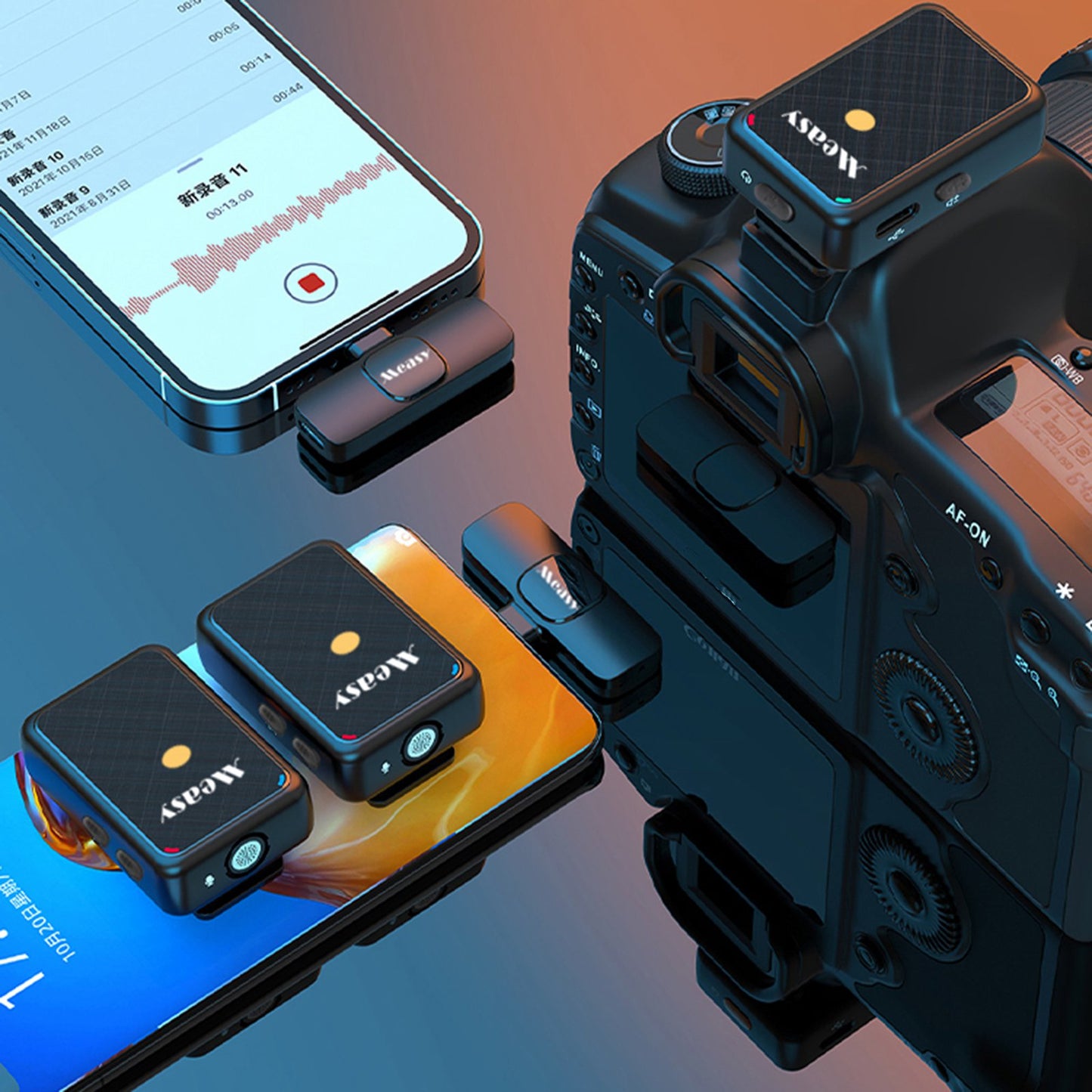 MEASY V81 2.4G Wireless Recording Microphone Lavalier Wireless Mic Intelligent Active Noise Reduction Transmitter Receiver Recorder for Live Streaming, Interview