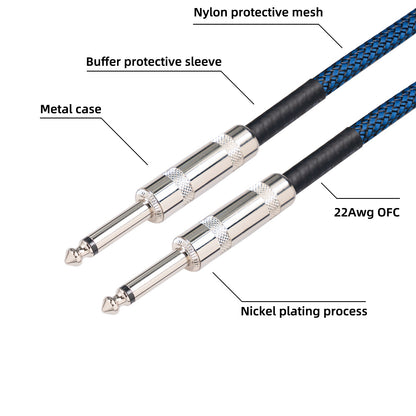 TC048BL 10m Dual Straight Head 6.35mm Male to Male 22AWG Audio Cable Speaker Electric Guitar Sound Card Microphone AUX Line