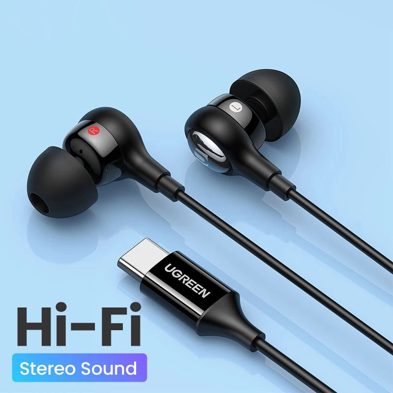 UGREEN 30638 USB Type-C Earbuds Wired Headset with Microphone Hi-Fi Stereo Headphones for 2021 iPad Pro Samsung Galaxy S21 Google Pixel 5
