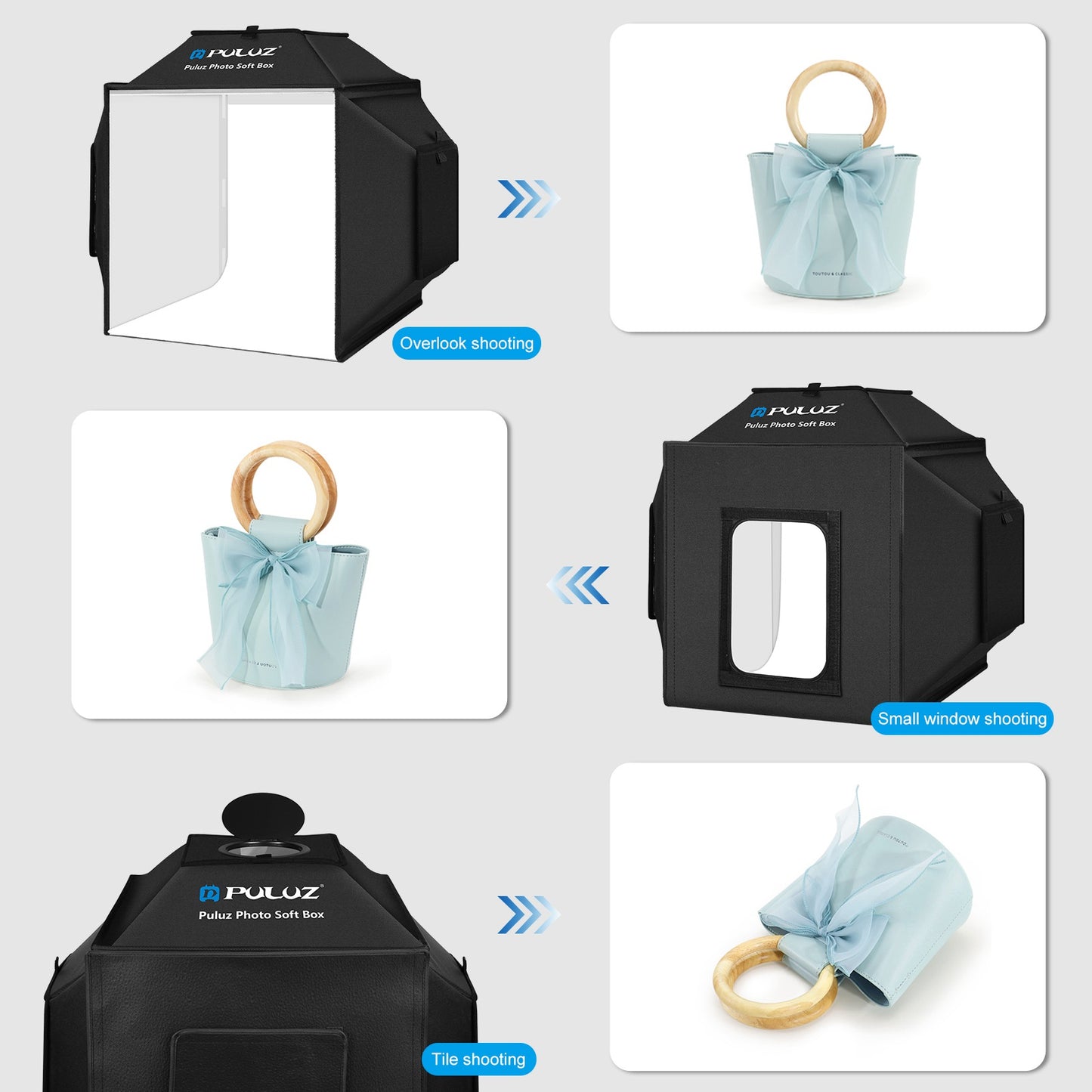 PULUZ PU5042 40cm Folding 5500K Studio Shooting Tent Soft Box Photography Lighting Kit with 4 Colors PVC Backdrops (Black, Orange, White, Green)