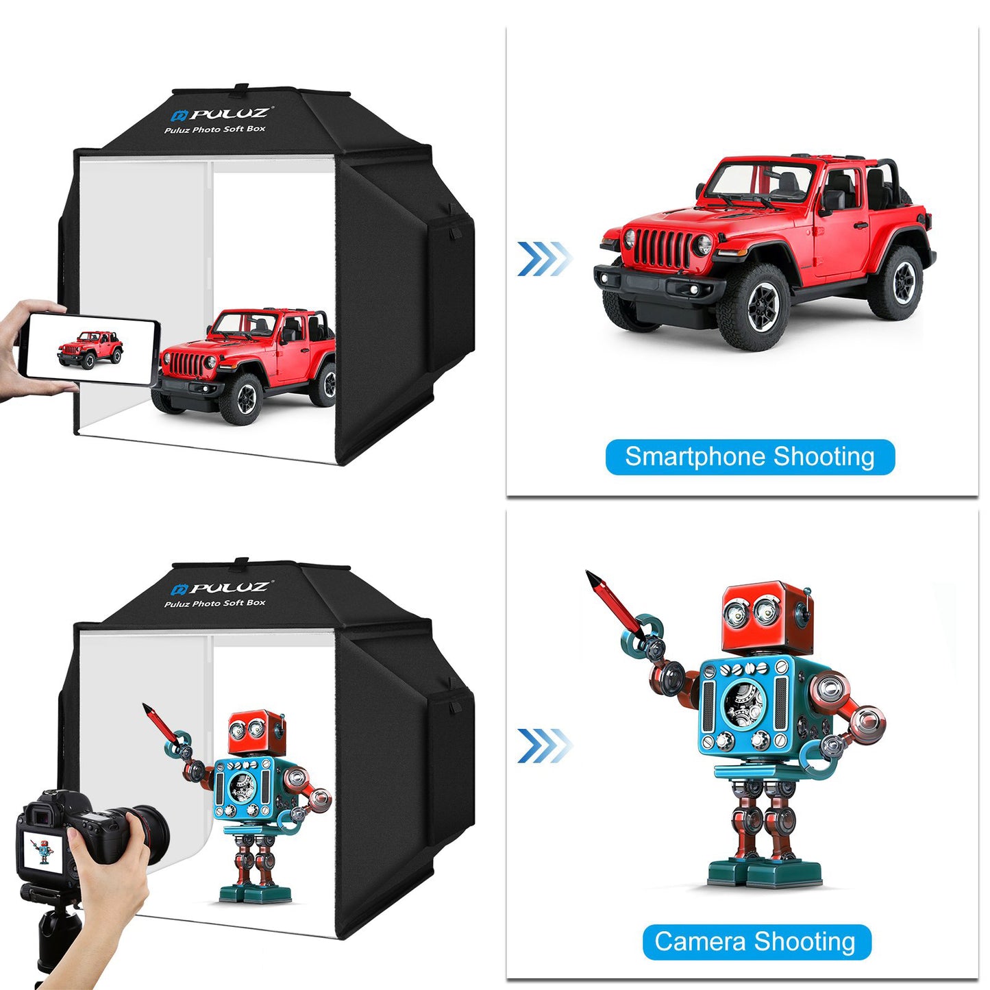 PULUZ PU5042 40cm Folding 5500K Studio Shooting Tent Soft Box Photography Lighting Kit with 4 Colors PVC Backdrops (Black, Orange, White, Green)