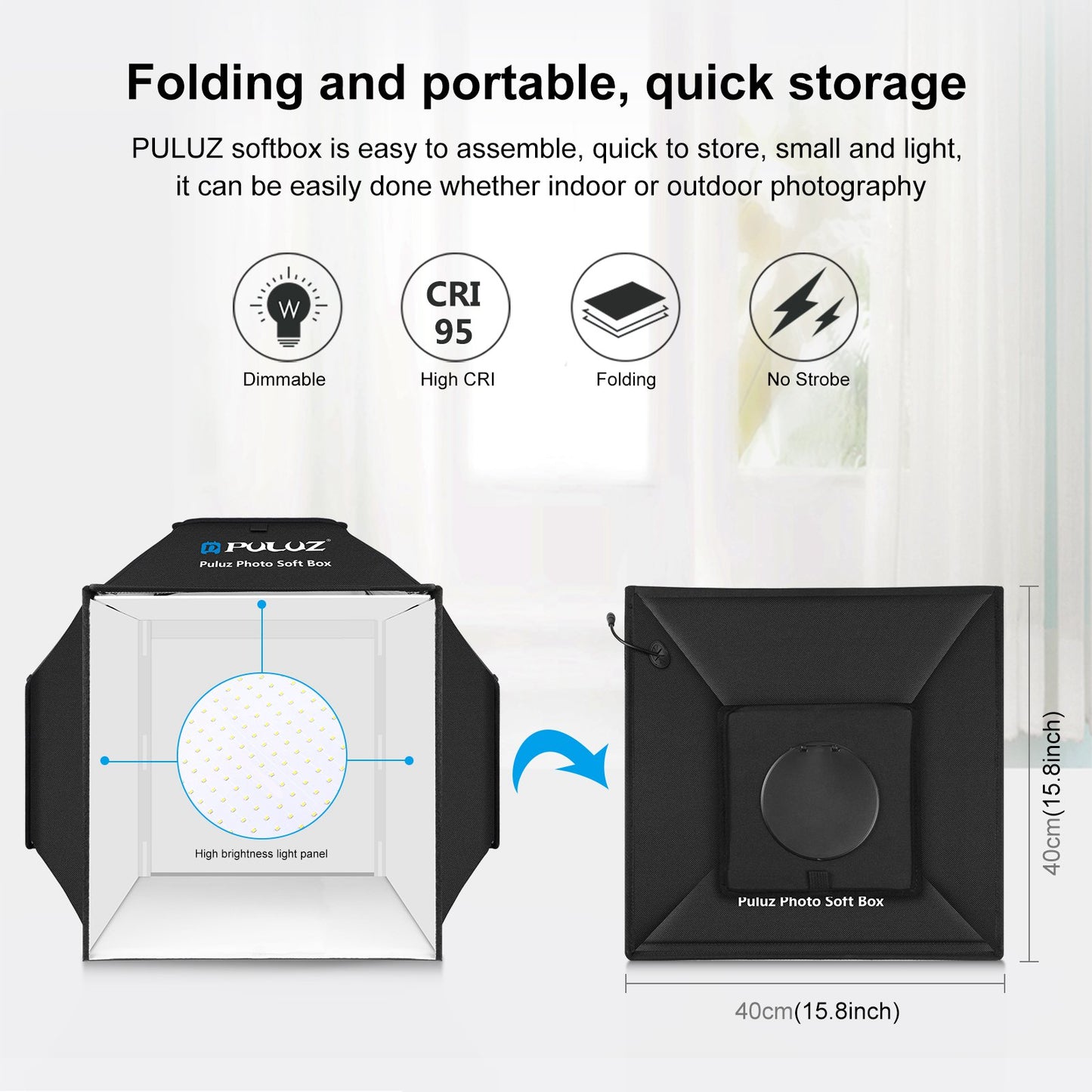 PULUZ PU5042 40cm Folding 5500K Studio Shooting Tent Soft Box Photography Lighting Kit with 4 Colors PVC Backdrops (Black, Orange, White, Green)