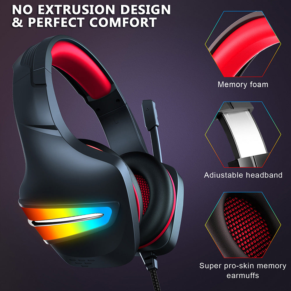 ERXUNG J6 Gaming Headset RGB Luminous Wired Control Over Ear Headphone with Microphone