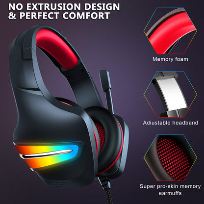 ERXUNG J6 Gaming Headset RGB Luminous Wired Control Over Ear Headphone with Microphone
