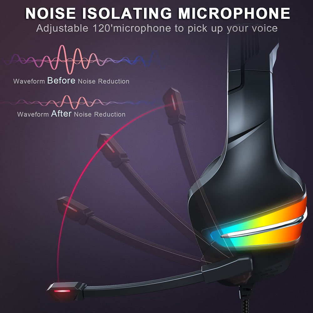 ERXUNG J6 Gaming Headset RGB Luminous Wired Control Over Ear Headphone with Microphone
