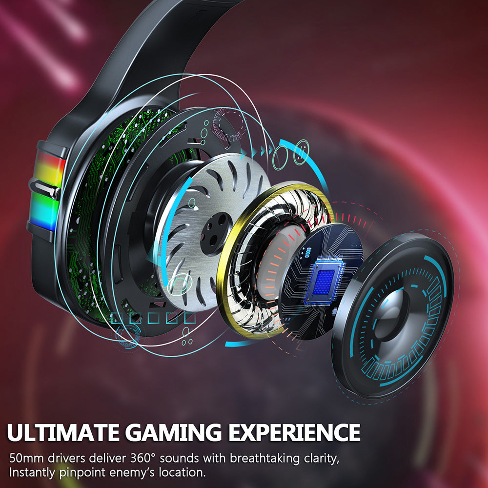 ERXUNG J6 Gaming Headset RGB Luminous Wired Control Over Ear Headphone with Microphone