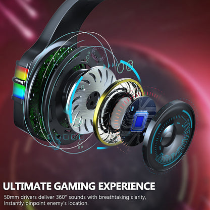 ERXUNG J6 Gaming Headset RGB Luminous Wired Control Over Ear Headphone with Microphone