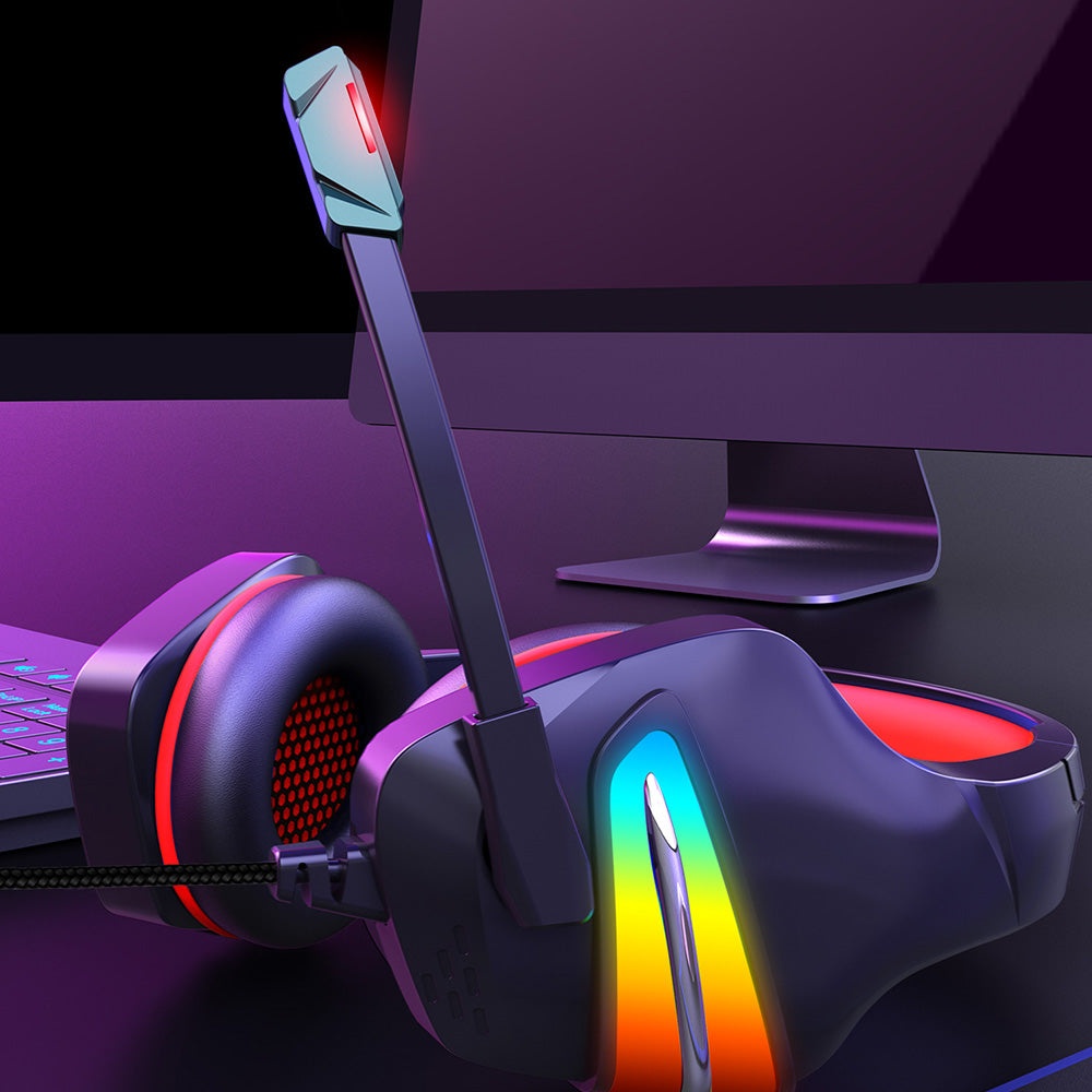 ERXUNG J6 Gaming Headset RGB Luminous Wired Control Over Ear Headphone with Microphone