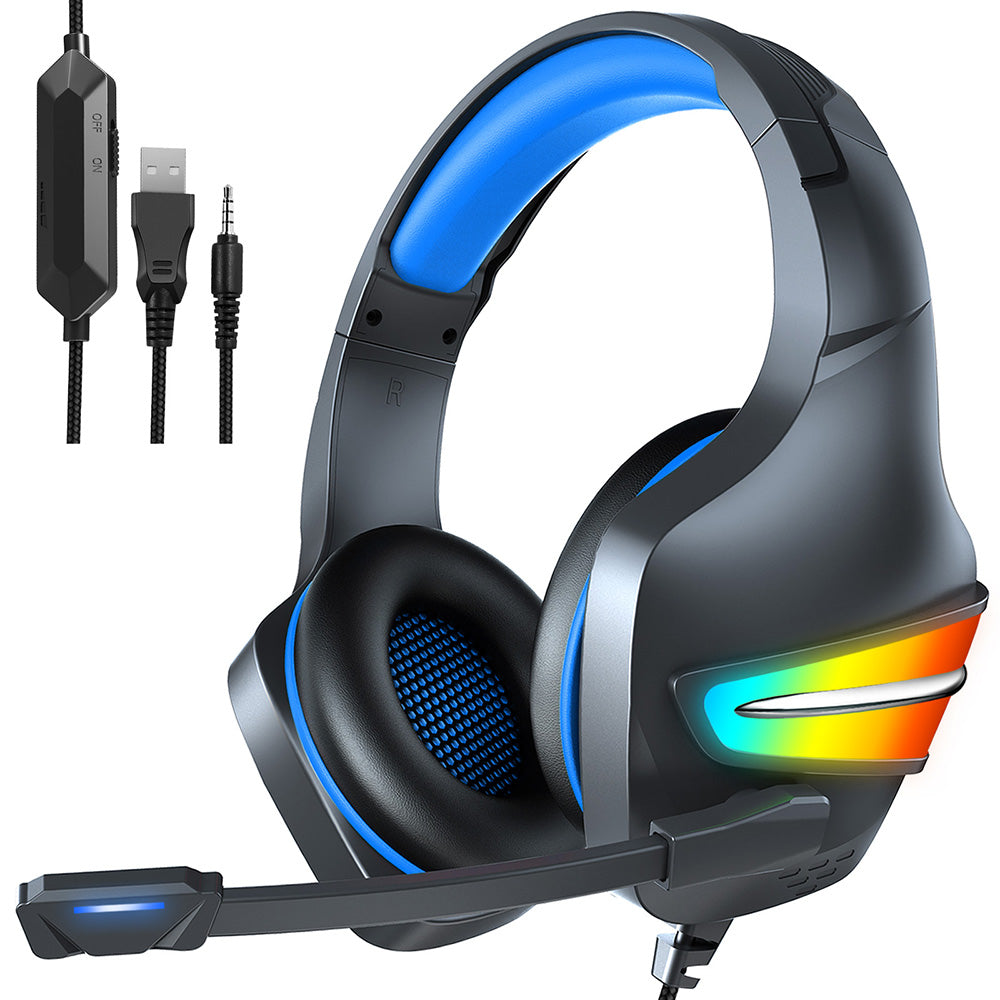 ERXUNG J6 Gaming Headset RGB Luminous Wired Control Over Ear Headphone with Microphone