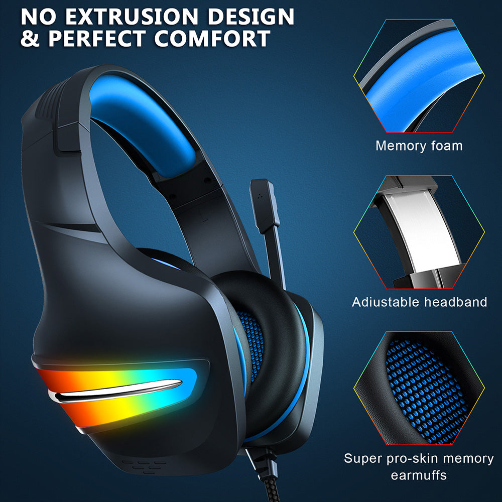 ERXUNG J6 Gaming Headset RGB Luminous Wired Control Over Ear Headphone with Microphone