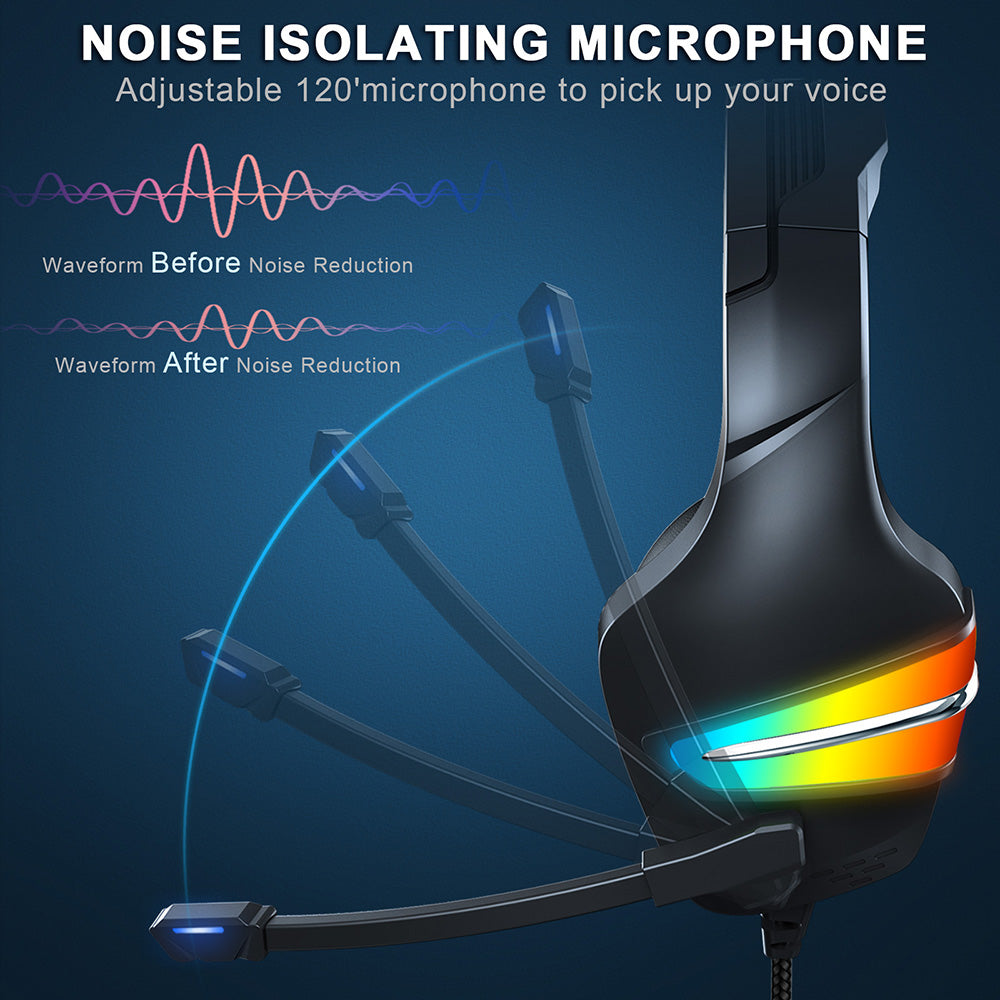 ERXUNG J6 Gaming Headset RGB Luminous Wired Control Over Ear Headphone with Microphone