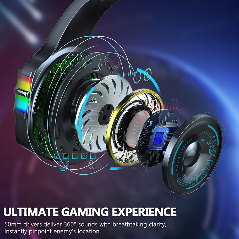 ERXUNG J6 Gaming Headset RGB Luminous Wired Control Over Ear Headphone with Microphone