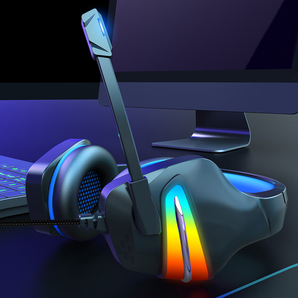 ERXUNG J6 Gaming Headset RGB Luminous Wired Control Over Ear Headphone with Microphone