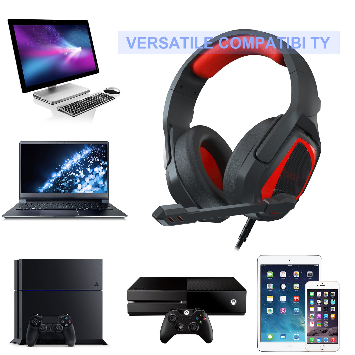 SADES MH-602 Over Ear Gaming Headset Earphone Wired Headphone with Noise Cancelling Mic for PC Laptop