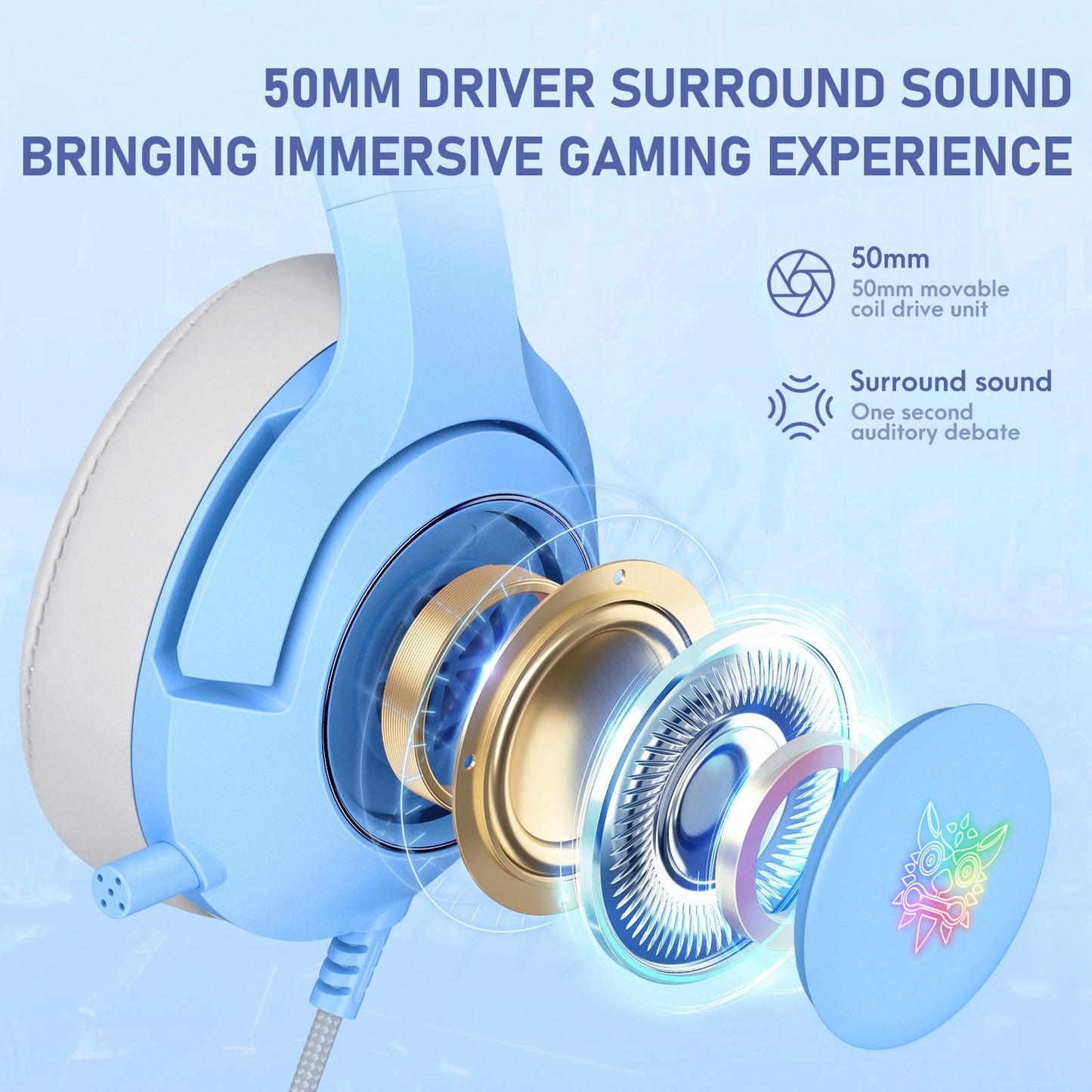 ONIKUMA K9 Cute Cat Ear Girls Gaming Headphones Head-Mounted PC Stereo Earphone Headphone with Mic LED Light