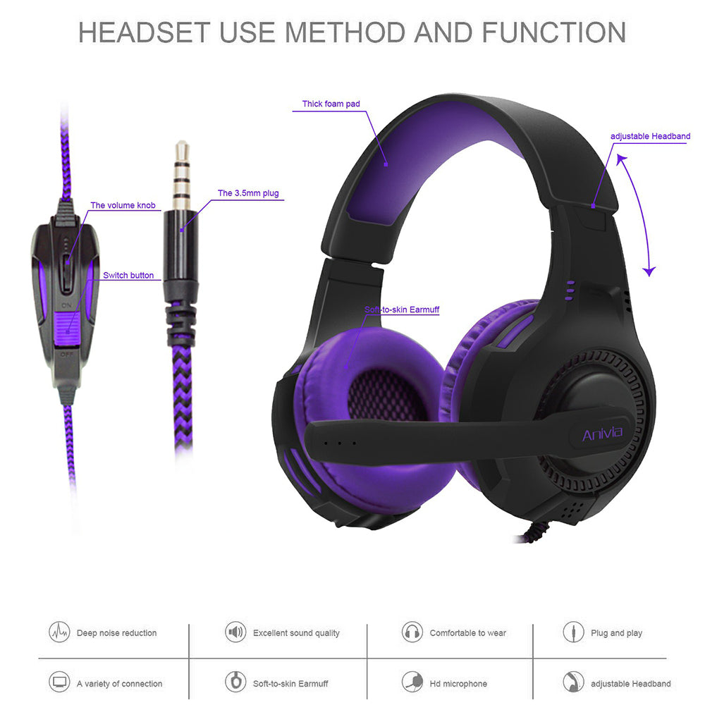 ANIVIA AH68 Head-mounted 3.5mm Wired E-sports Headphone Super Bass Computer Gaming Music Headset