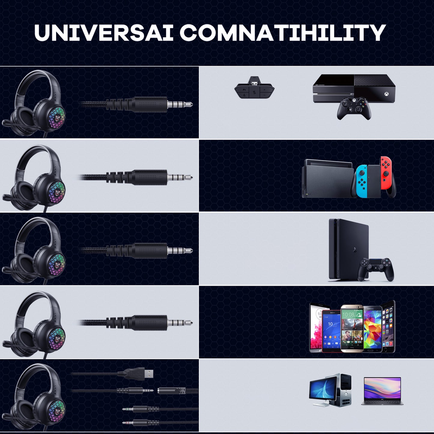 ONIKUMA X7 Pro Gaming Headset Wired Computer Headphone with Microphone for PC Xbox PS4, RGB Light