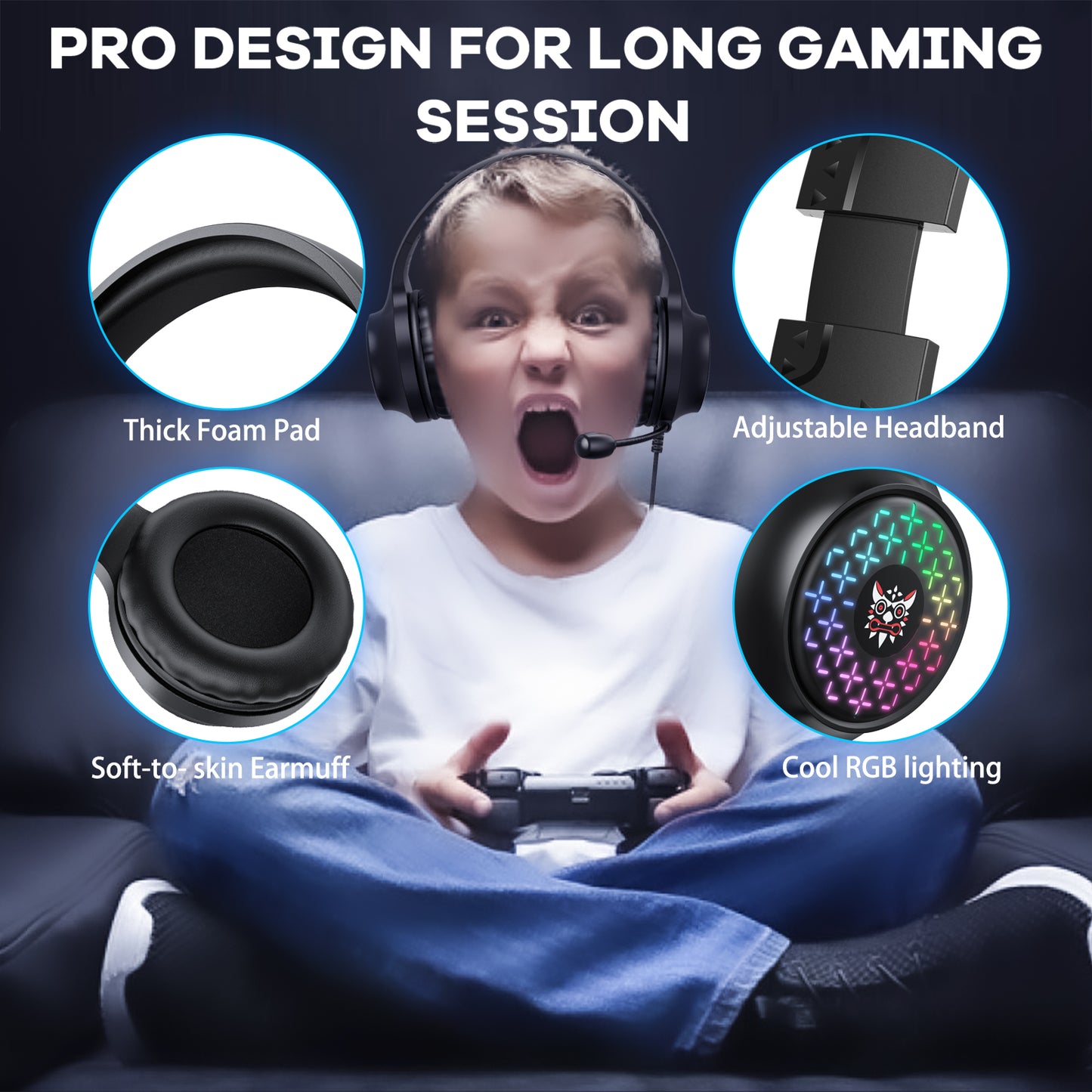 ONIKUMA X7 Pro Gaming Headset Wired Computer Headphone with Microphone for PC Xbox PS4, RGB Light