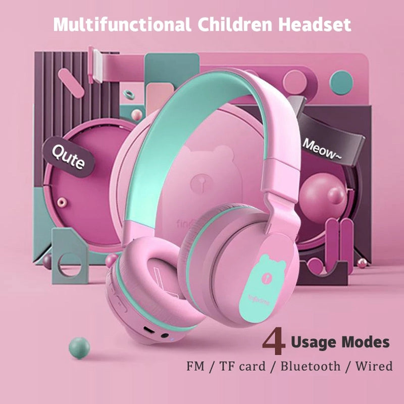 BOBO+ Kid&#39;s Wireless Bluetooth 5.0 Headphones Noise Reduction Over-ear Headsets Stereo Sound FM Radio Support TF Card Earphone for Boys Girls School Study Home