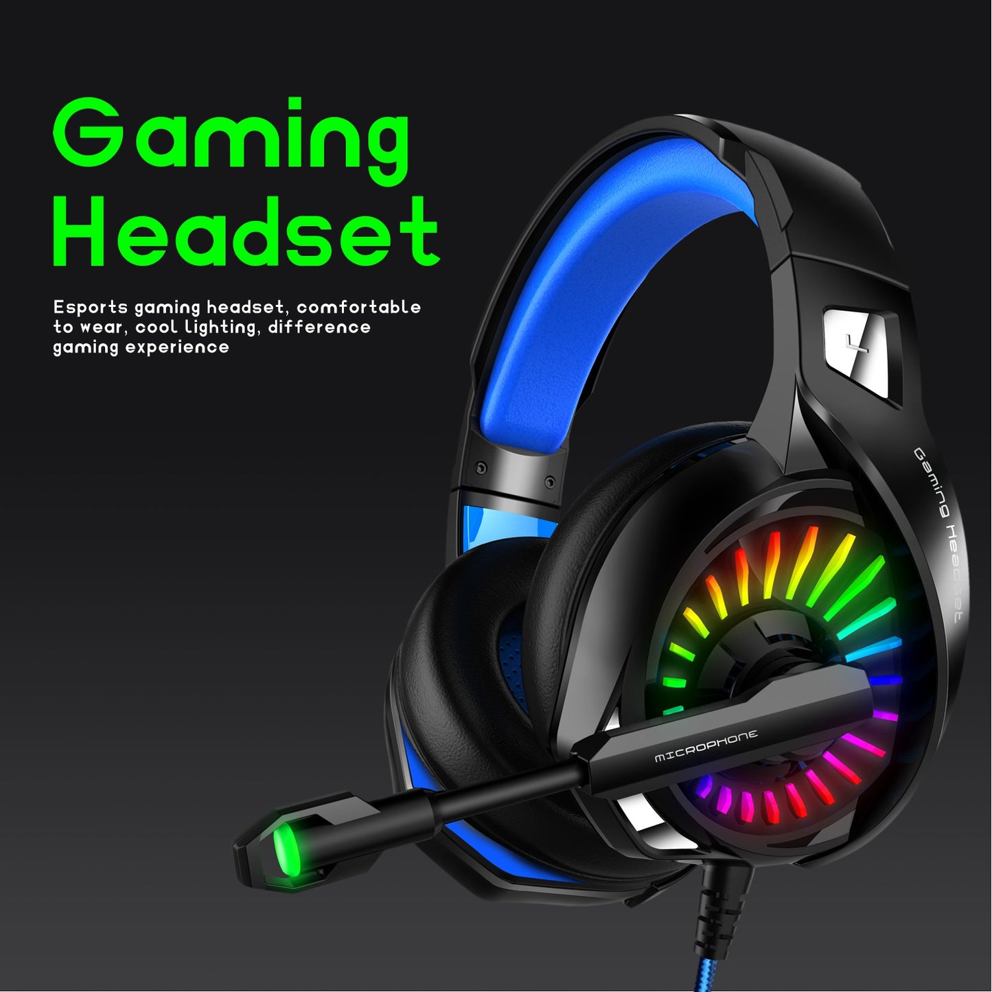IMYB A20 Wired Over-Ear E-sports Headphone RGB LED Light Stereo Gaming Headset with Rotatable Microphone