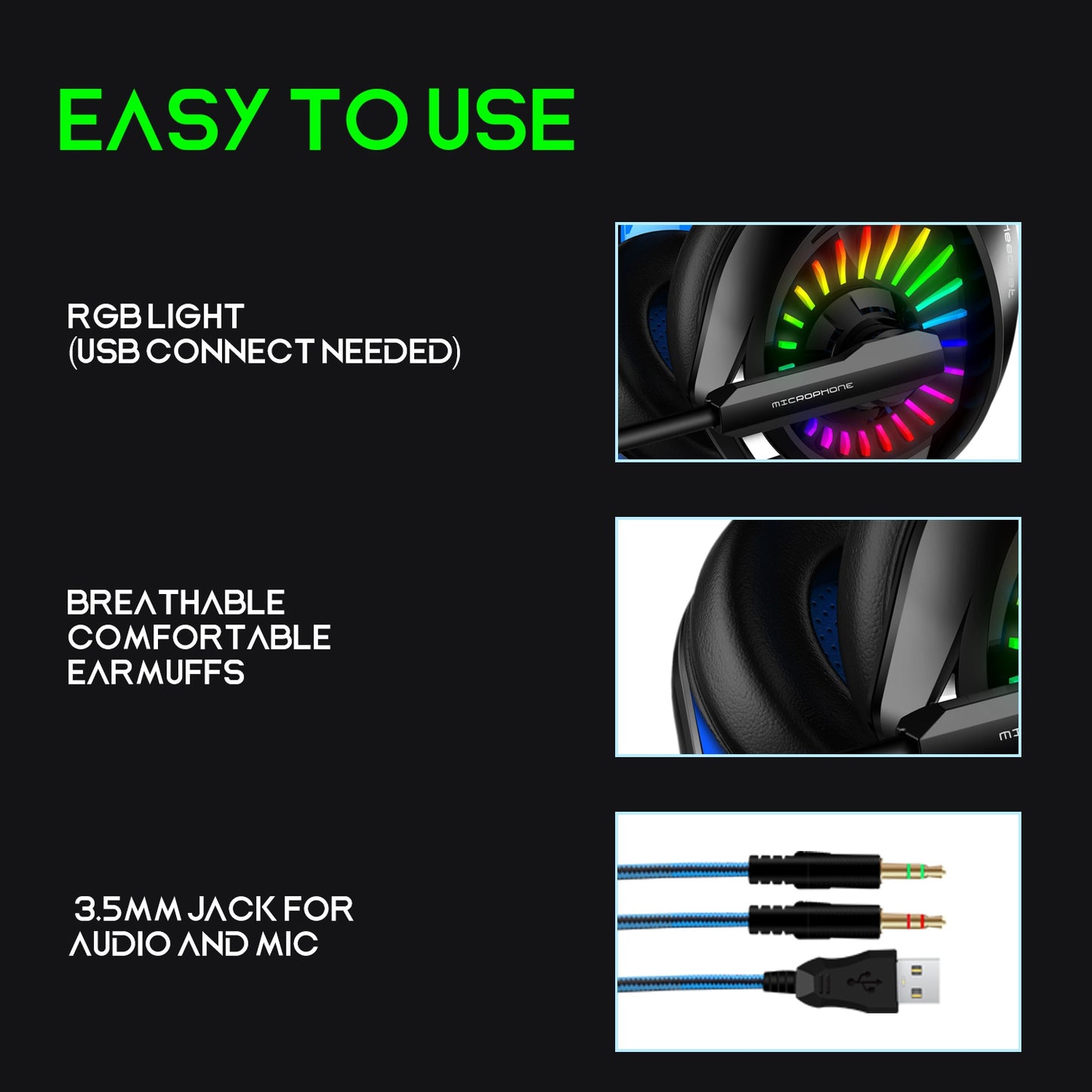 IMYB A20 Wired Over-Ear E-sports Headphone RGB LED Light Stereo Gaming Headset with Rotatable Microphone