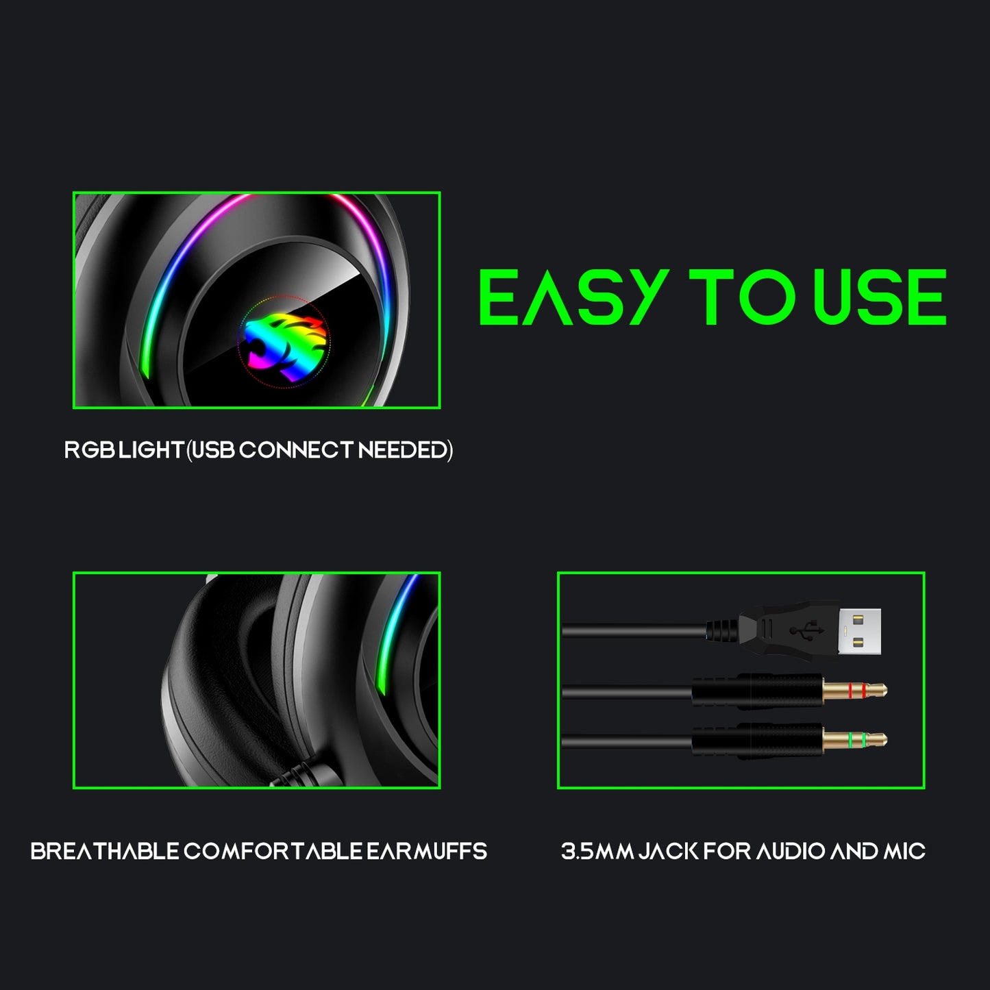 IMYB A22 Over Ear Wired Headphones with Adjustable Microphone Stereo RGB Gaming Headset