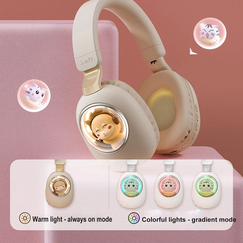 MS-B4 Cute Squirrel / Cat Wireless Bluetooth Headphone RGB Light Girls Kids Stereo Music Headset Gift
