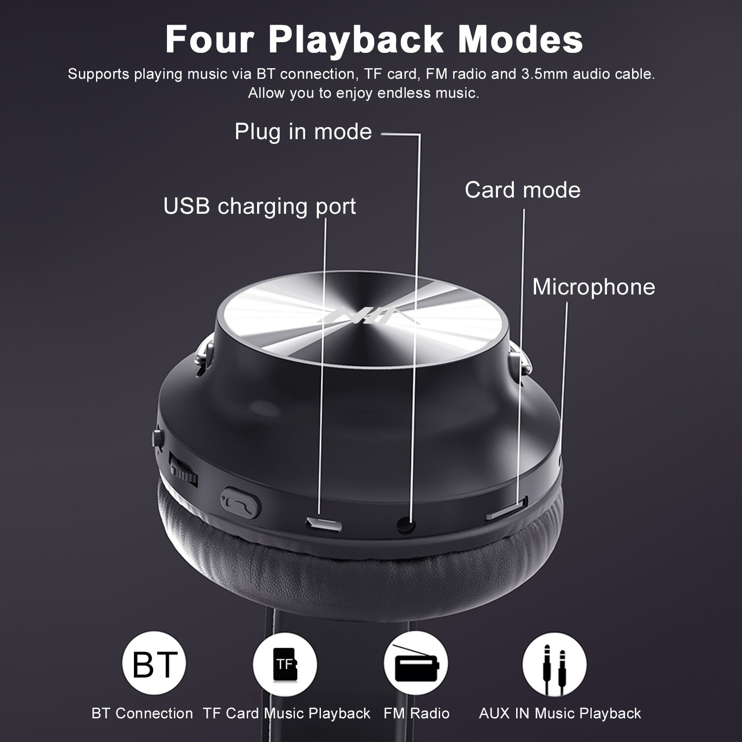 S4000 Wireless Bluetooth Headset Over-ear Headphone Support TF Card FM Radio
