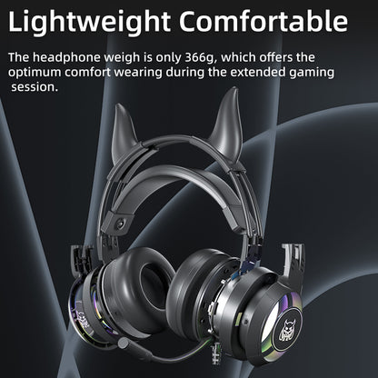 SY-G25 Devil Ears Design RGB Lighting Wired Control Gaming Earphone 3D Surround Sound Game Headset with HD Mic