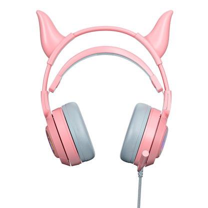 SY-G25 Devil Ears Design RGB Lighting Wired Control Gaming Earphone 3D Surround Sound Game Headset with HD Mic