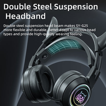 SY-G25 Devil Ears Design RGB Lighting Wired Control Gaming Earphone 3D Surround Sound Game Headset with HD Mic