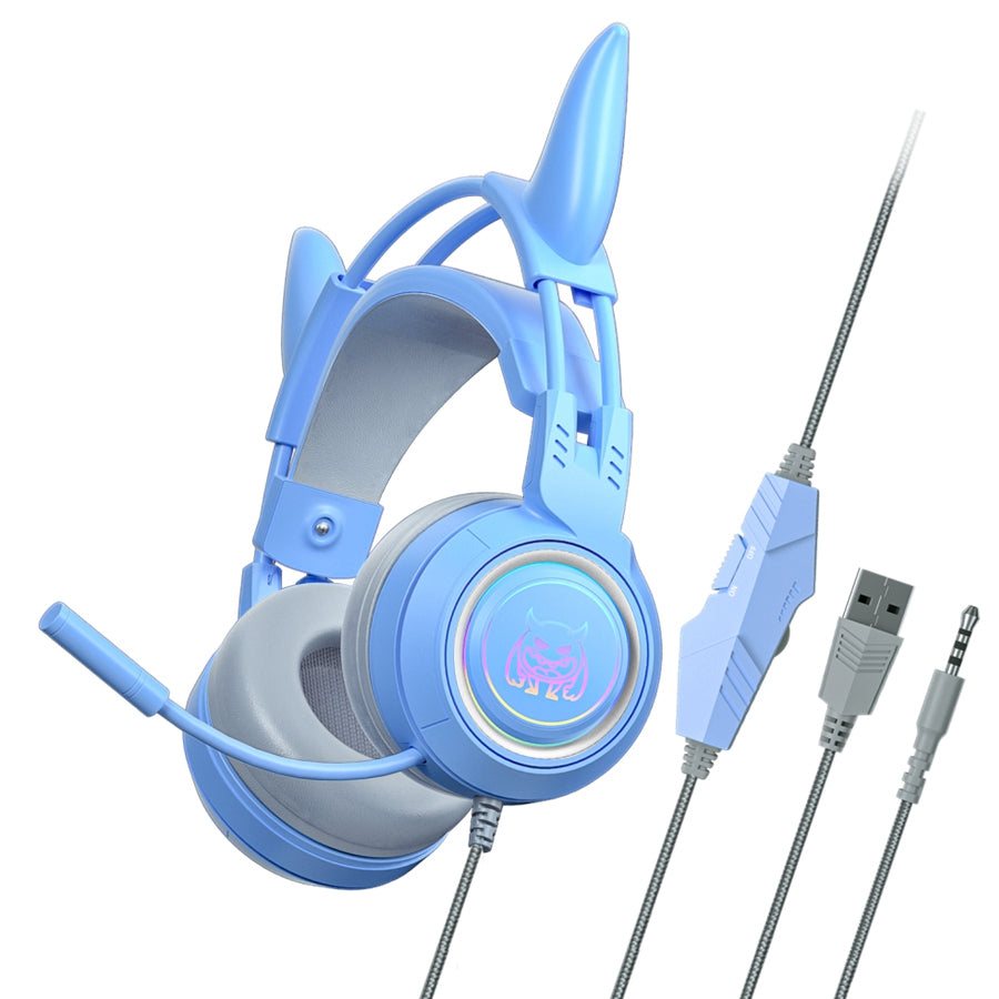 SY-G25 Devil Ears Design RGB Lighting Wired Control Gaming Earphone 3D Surround Sound Game Headset with HD Mic