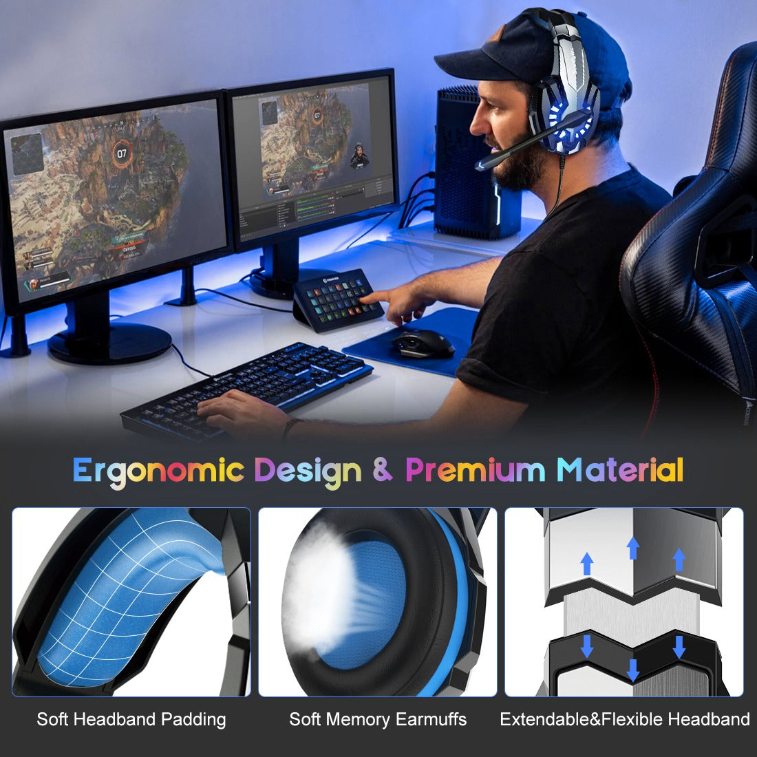 SOULBYTES S9 USB+3.5mm Wired Over-Ear Heavy Bass E-sports Headphone Volume Adjustable Gaming Headset with LED Light