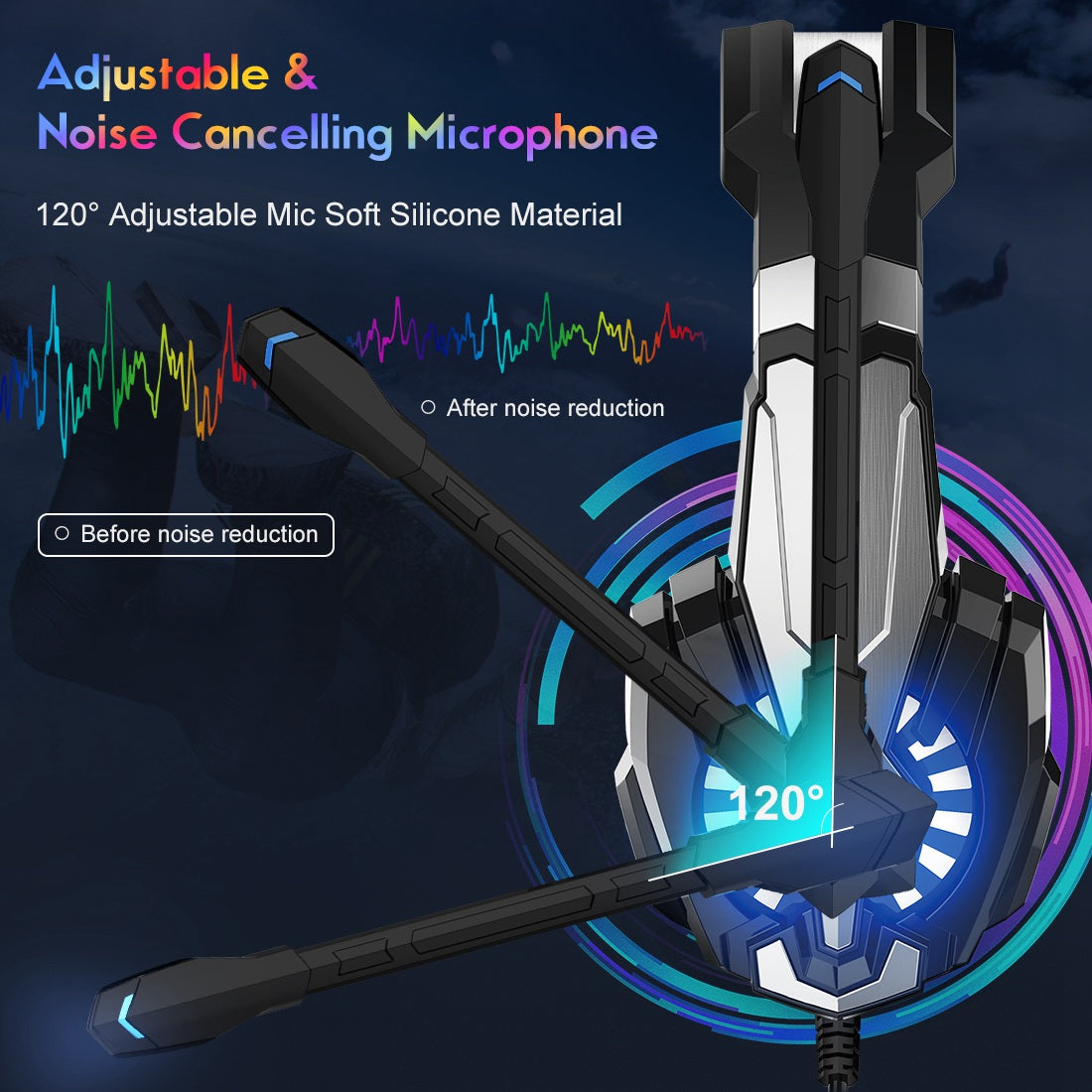 SOULBYTES S9 USB+3.5mm Wired Over-Ear Heavy Bass E-sports Headphone Volume Adjustable Gaming Headset with LED Light