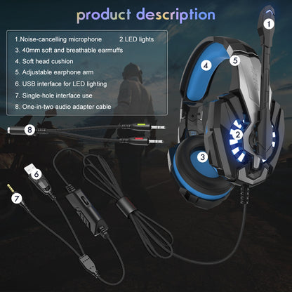 SOULBYTES S9 USB+3.5mm Wired Over-Ear Heavy Bass E-sports Headphone Volume Adjustable Gaming Headset with LED Light