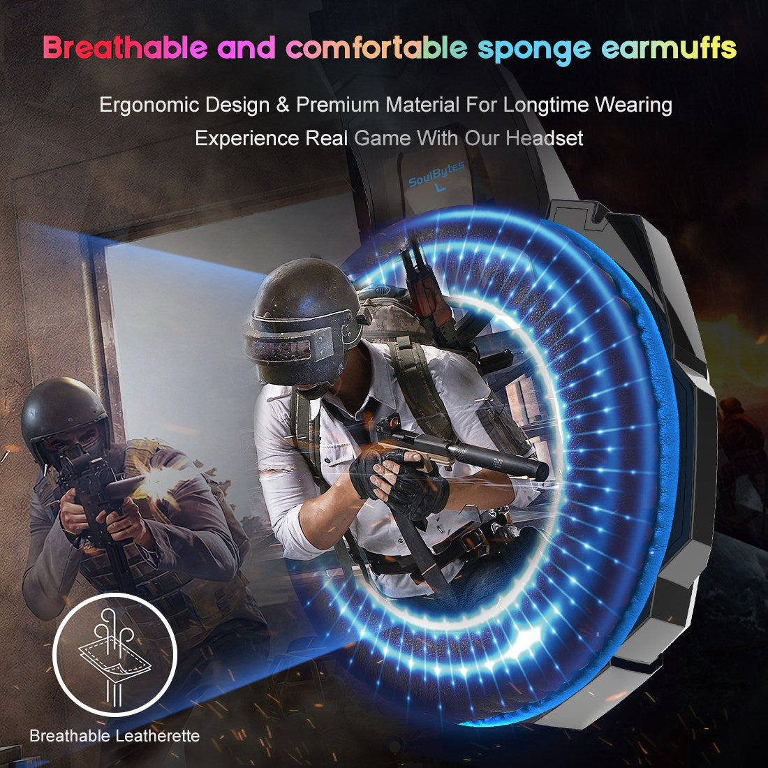 SOULBYTES S9 USB+3.5mm Wired Over-Ear Heavy Bass E-sports Headphone Volume Adjustable Gaming Headset with LED Light