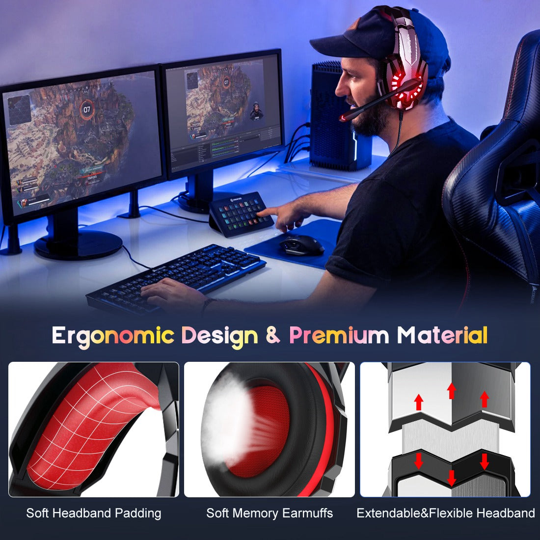 SOULBYTES S9 USB+3.5mm Wired Over-Ear Heavy Bass E-sports Headphone Volume Adjustable Gaming Headset with LED Light