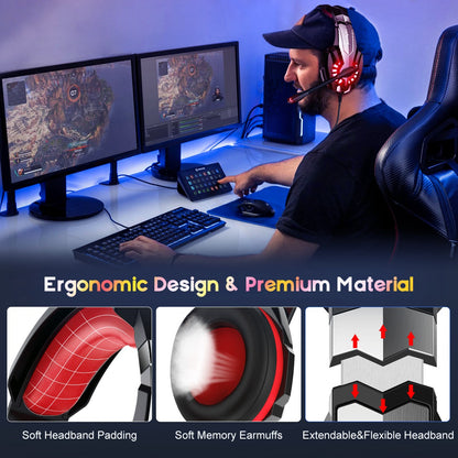 SOULBYTES S9 USB+3.5mm Wired Over-Ear Heavy Bass E-sports Headphone Volume Adjustable Gaming Headset with LED Light