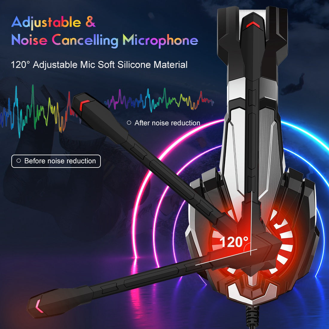 SOULBYTES S9 USB+3.5mm Wired Over-Ear Heavy Bass E-sports Headphone Volume Adjustable Gaming Headset with LED Light