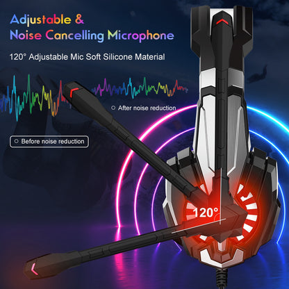SOULBYTES S9 USB+3.5mm Wired Over-Ear Heavy Bass E-sports Headphone Volume Adjustable Gaming Headset with LED Light