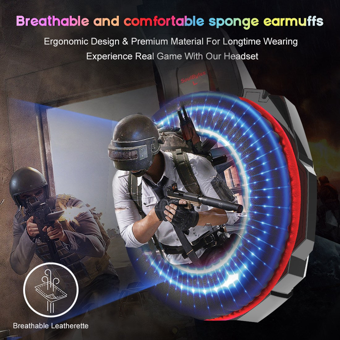 SOULBYTES S9 USB+3.5mm Wired Over-Ear Heavy Bass E-sports Headphone Volume Adjustable Gaming Headset with LED Light