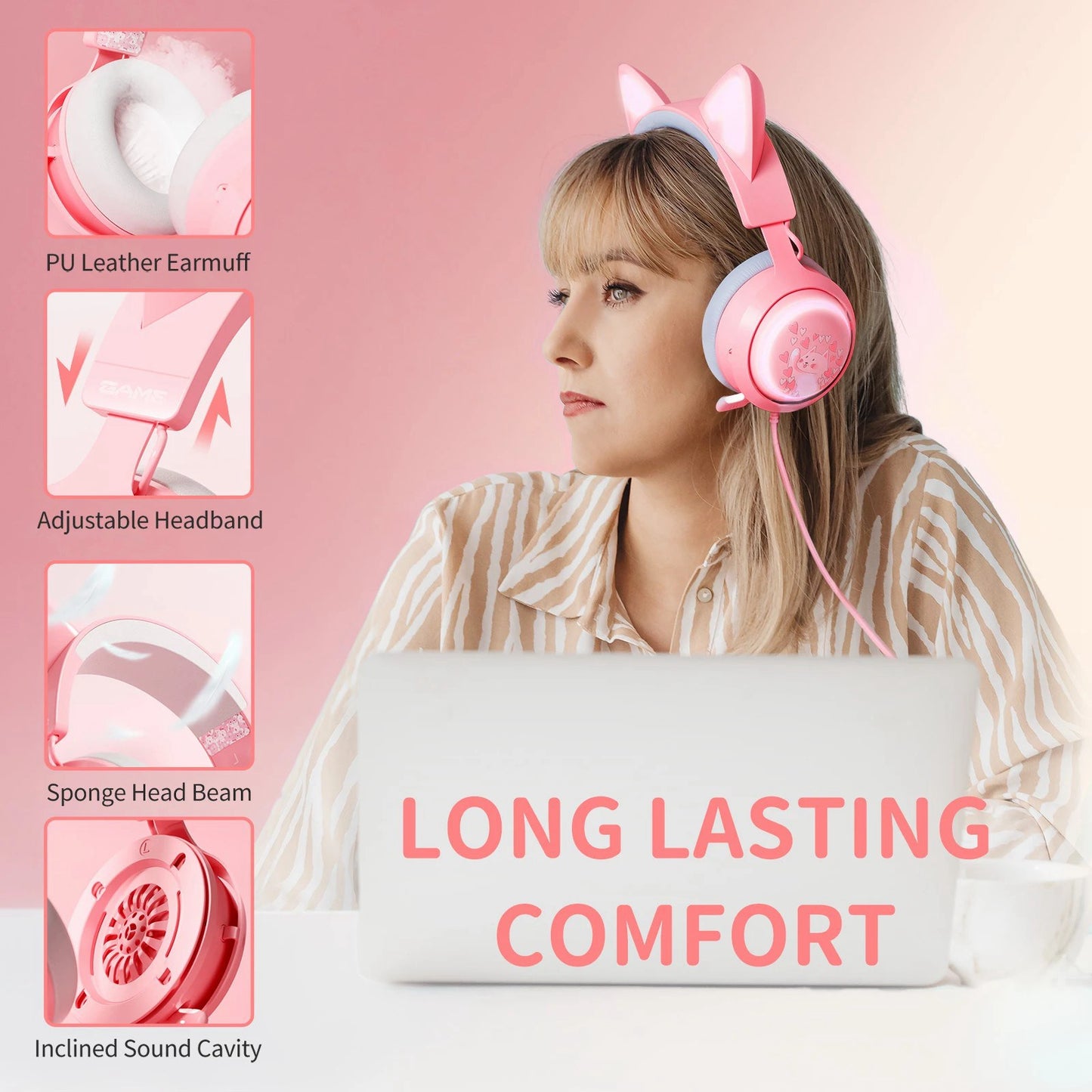 SOMIC GS510 Cute Cat Ear Design USB7.1 Wired Over-Ear E-sports Headphone RGB LED Light Music Gaming Headset