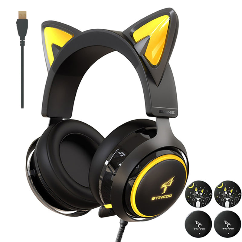 SOMIC GS510 Cute Cat Ear Design USB7.1 Wired Over-Ear E-sports Headphone RGB LED Light Music Gaming Headset