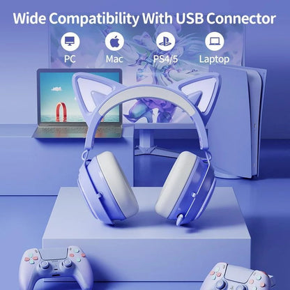 SOMIC GS510 Cute Cat Ear Design USB7.1 Wired Over-Ear E-sports Headphone RGB LED Light Music Gaming Headset