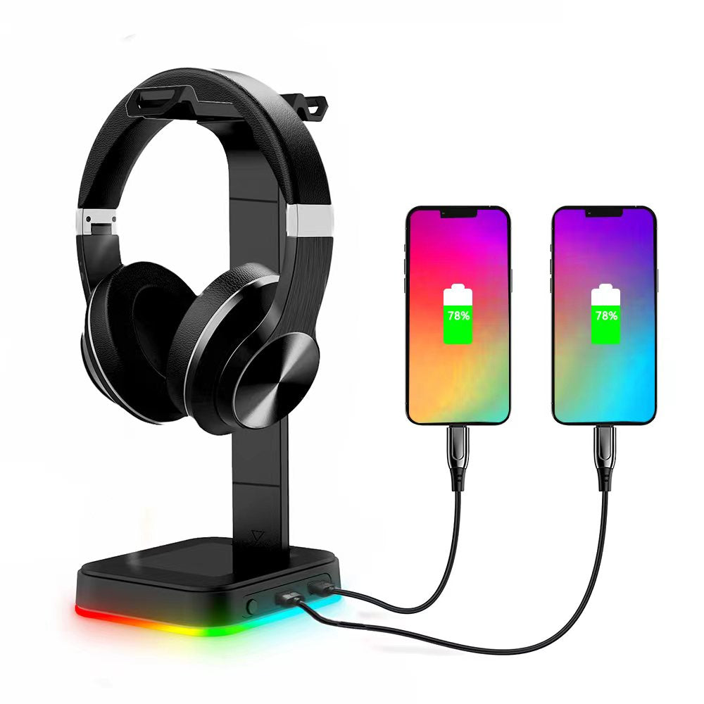 RGBD9  RGB Color Changing Light Headset Rack Holder Dual USB Hub Gaming Headset Display Stand
